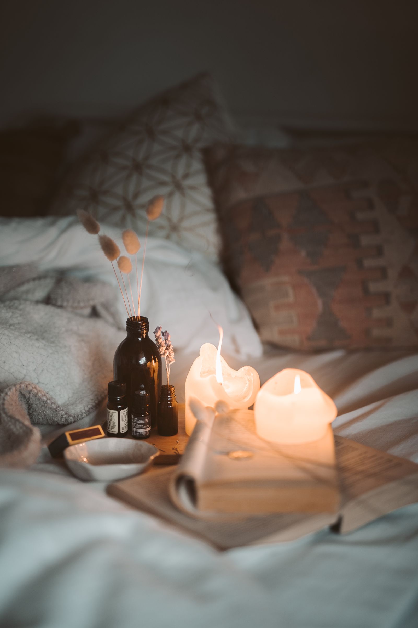 A warm candle glow, creating a quiet atmosphere
